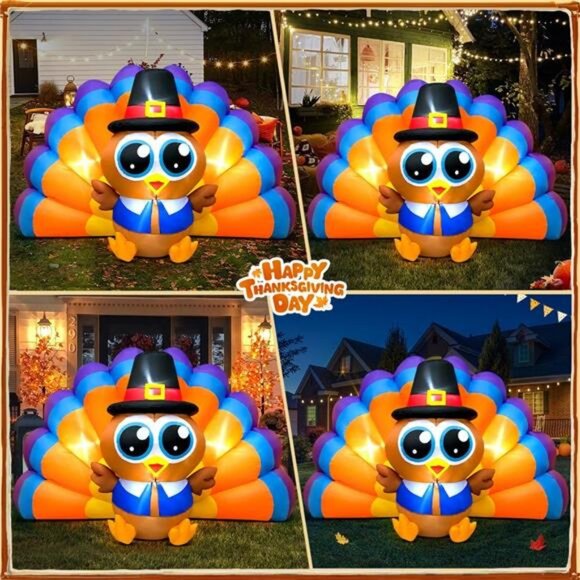 6FT Thanksgiving Inflatables Outdoor Decoration Inflatable Turkey, Built in LED - Picture 3 of 7